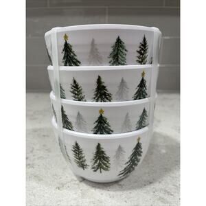 Set 4 PINE TREES Aspen Melamine Appetizer Snack Dip Serve Bowls Christmas Bowl